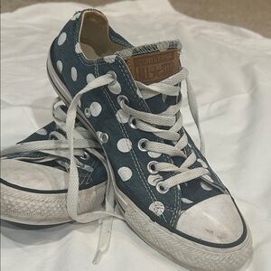 Vintage Converse Women's Sneakers - Navy and White Polka Dot